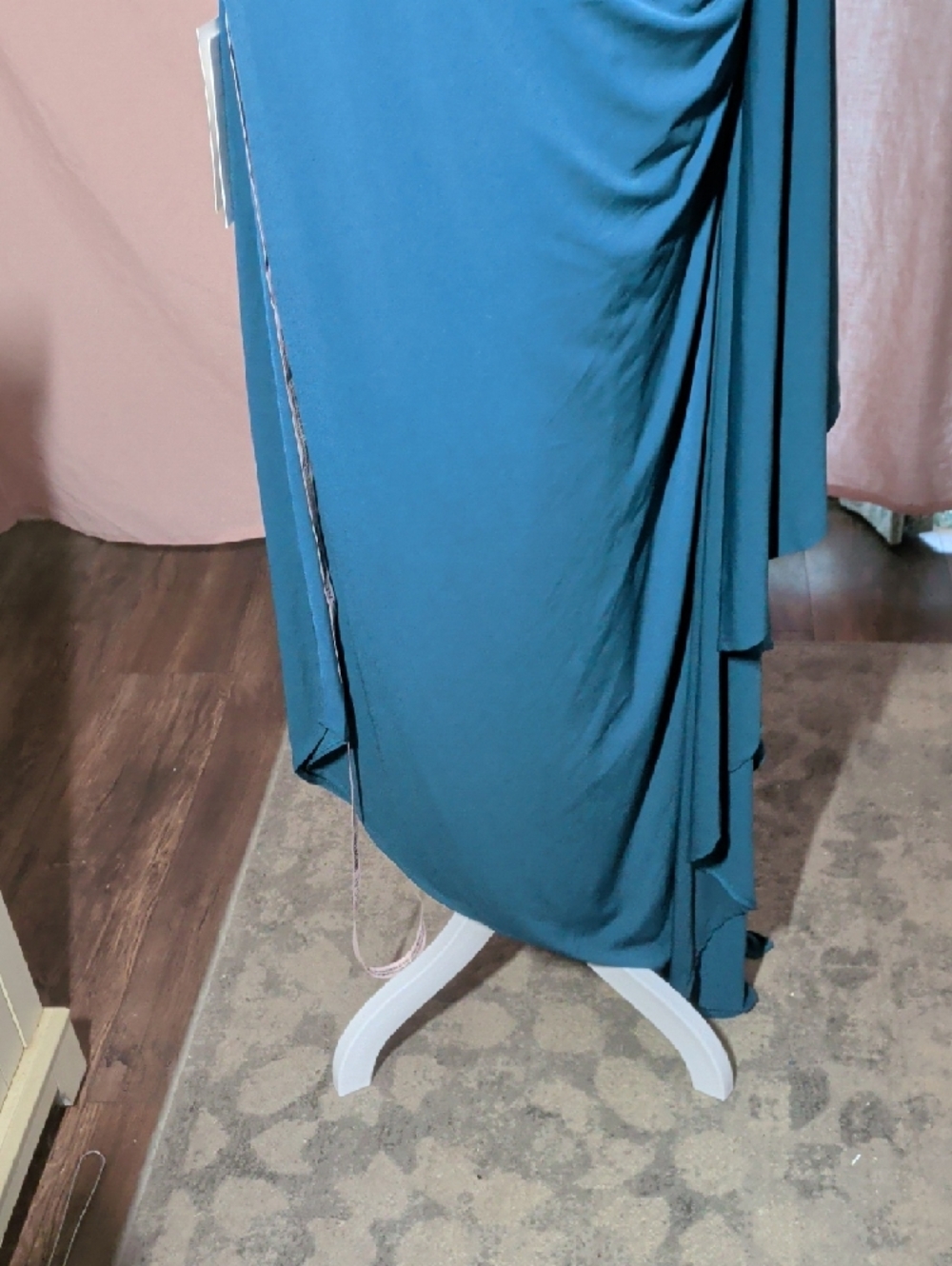 Mac Duggal Teal One-Shoulder Draped Asymmetrical Gown - Picture 10 of 12